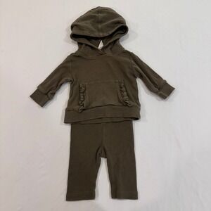 Kate Quinn Ribbed Hoodie and Leggings Set Kids 3-6M Olive Green Ruffle | Boho